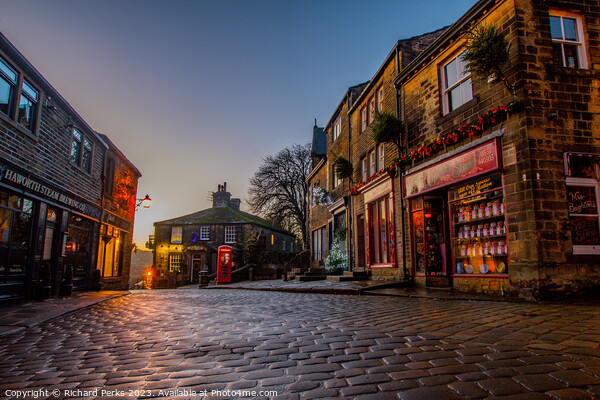 Sunrise on the cobbles - Haworth Picture Board by Richard Perks