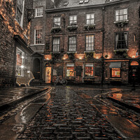 Buy canvas prints of York street cobbles in the rain by Richard Perks