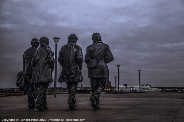 Beatles Statue looking towards Birkenhead Picture Board by Richard Perks
