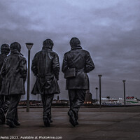 Buy canvas prints of Beatles Statue looking towards Birkenhead by Richard Perks