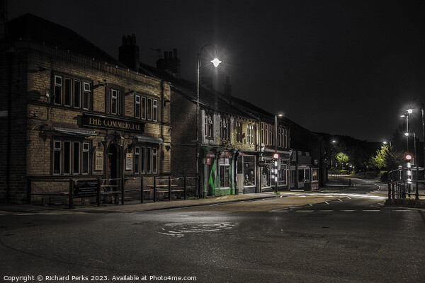 Lonely Street at Night - Slaithwaite Picture Board by Richard Perks
