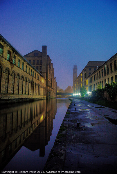 Misty Morning Salts Mill Picture Board by Richard Perks