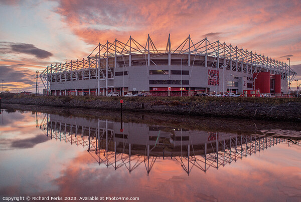 Red Sky over The Riverside Stadium Picture Board by Richard Perks