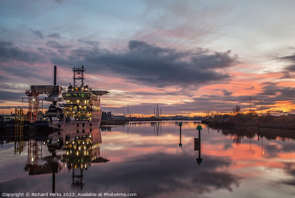 Daybreak over the Tees at Middlesborough Picture Board by Richard Perks