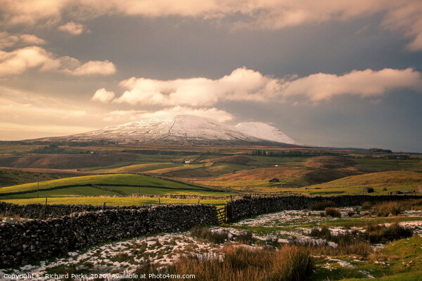 Snow capped Ingleborough Picture Board by Richard Perks