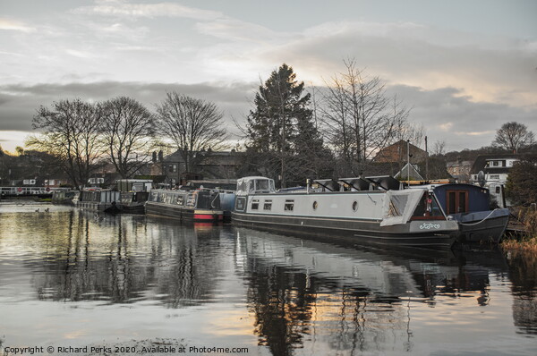 Barges at Apperley Bridge in Winter Picture Board by Richard Perks
