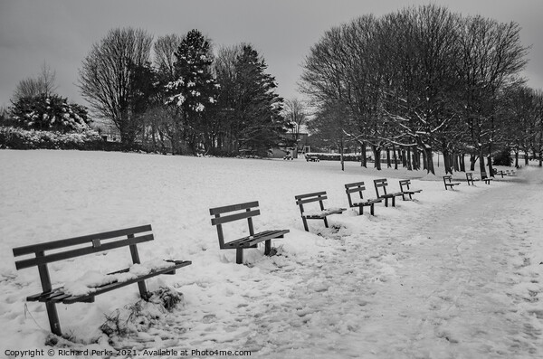 Seats in the snow Picture Board by Richard Perks