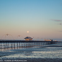 Buy canvas prints of Moon over Southport Pier by Richard Perks