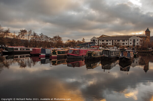 Narrowboat reflections at Leeds Picture Board by Richard Perks