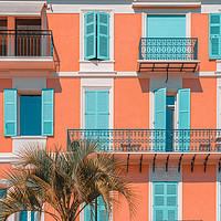 Buy canvas prints of Orange Building Facade, Pastel Colors, Cannes City by Radu Bercan