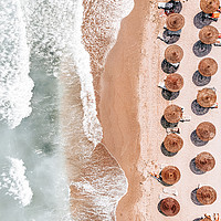 Buy canvas prints of Aerial Beach Umbrellas, Ocean Beach Photography by Radu Bercan