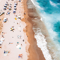 Buy canvas prints of People Crowd On Beach, Summer Vibes, Aerial Ocean by Radu Bercan