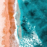 Buy canvas prints of Coastal Print, Summer Beach, Ocean Waves Aerial, Aerial Beach Coastal Print, Aerial Ocean Print, Art Print by Radu Bercan