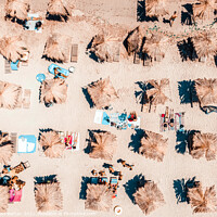 Buy canvas prints of Aerial Beach Umbrellas, Beach People Print, Hot Summer Art Print by Radu Bercan