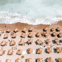 Buy canvas prints of Aerial Beach Print Art, Beach Print, Ocean Waves, Teal Sea by Radu Bercan