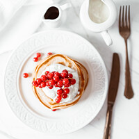 Buy canvas prints of American Pancakes, Red Cranberries Fruits by Radu Bercan