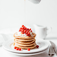 Buy canvas prints of American Pancakes With Maple Syrup Breakfast by Radu Bercan