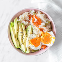 Buy canvas prints of Veggie Rice, Mixed Vegetables, Avocado and Boiled Egg by Radu Bercan