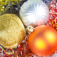 Buy canvas prints of Christmas balls on tinsel by aurélie le moigne