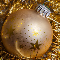 Buy canvas prints of Golden Christmas ball and tinsel by aurélie le moigne