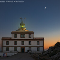 Buy canvas prints of Green Light on Fisterra Lighthouse During Crescent Moon, Galicia by Pere Sanz
