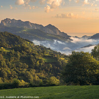 Buy canvas prints of Beautiful Light over Monsacro Mountain at Dawn, Asturias by Pere Sanz