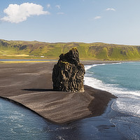 Buy canvas prints of Prominent Sea Stack  Kirkjufjara beach, Iceland by Pere Sanz
