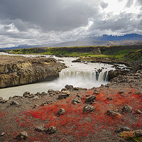 Buy canvas prints of Thjofafoss Waterfall with Hekla Volcano on Top, a  by Pere Sanz