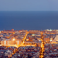 Buy canvas prints of Barcelona skyline panorama at the Blue Hour by Pere Sanz