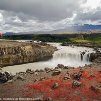 Buy canvas prints of Landscape Photographer Capturing an Image of Thjofafoss Waterfall with Hekla Volcano on Top, Iceland by Pere Sanz