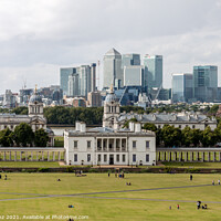 Buy canvas prints of  Queens House with the skyline of Canary Wharf by Pere Sanz