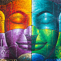 Buy canvas prints of Colored cambodian buddha face by Nicolas Boivin
