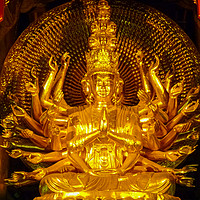 Buy canvas prints of Golden statue in famous Bai Dinh temple by Nicolas Boivin