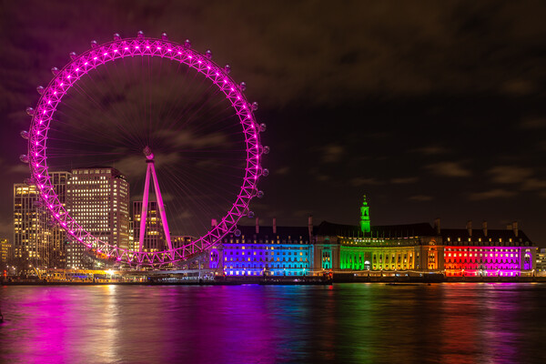 London Eye with Rainbow lights Picture Board by Kevin Winter
