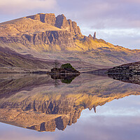Buy canvas prints of The old man of storr reflected in loch fada at Sun by Kevin Winter