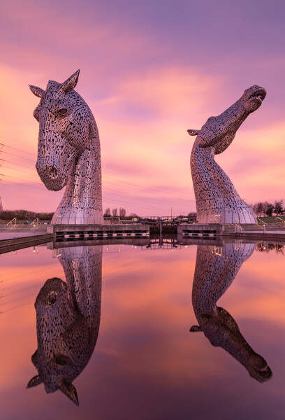 Fiery sunrise at the Kelpies Picture Board by Kevin Winter