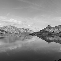 Buy canvas prints of Loch Leven Panoramic in Black & White Print by Kevin Winter