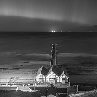 Buy canvas prints of Aurora Borealis over Saltburn pier in Black and white by Kevin Winter