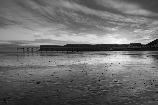 sunrise over Saltburn beach in Black and white Picture Board by Kevin Winter