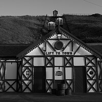 Buy canvas prints of Saltburn cliff lift in black and white by Kevin Winter
