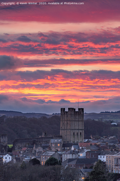 Richmond Castle at sunset Framed Mounted Print by Kevin Winter