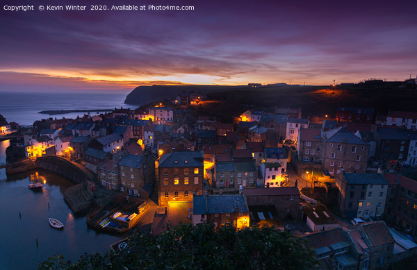 Day break overlooking Staithes Picture Board by Kevin Winter