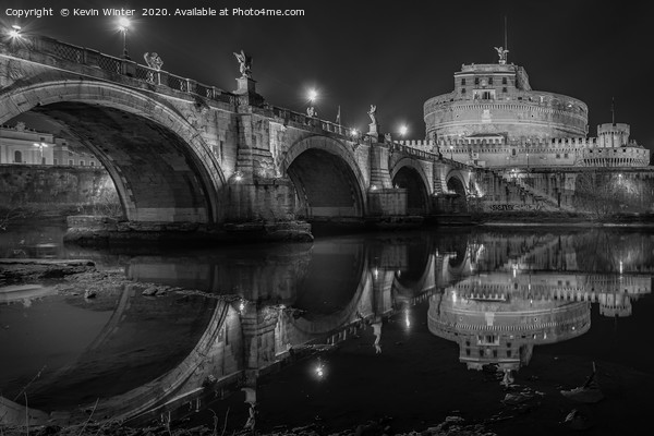 Ponte Sant Angelo Bridge Black & White Picture Board by Kevin Winter