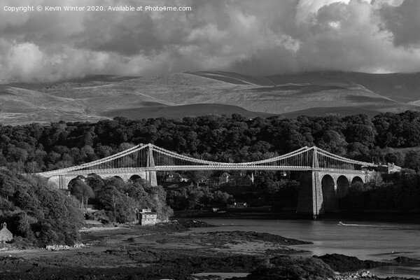 Menai Bridge Black and White Picture Board by Kevin Winter
