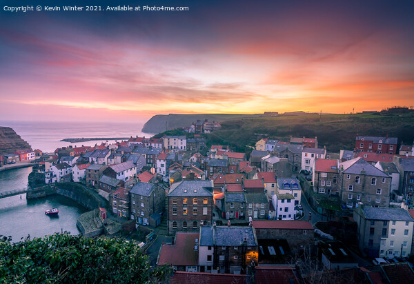 Staithes Sunrise Picture Board by Kevin Winter
