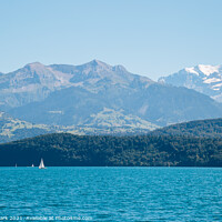 Buy canvas prints of Swiss Thun lake and alps mountain by Sanga Park