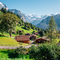 Buy canvas prints of Swiss Wengen village and alps mountain by Sanga Park