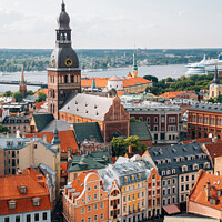 Buy canvas prints of Riga old town panoramic view in Latvia by Sanga Park