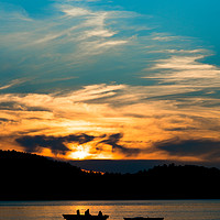 Buy canvas prints of Majestic Sunset Silhouette - Family fishing by Blok Photo 