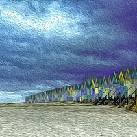 Buy canvas prints of Pastel Beach Huts Oil Painting Effect by Alistair Duncombe